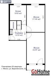 Купить 2-комнатную квартиру, Минск, ул. Воронянского, д. 52 (Октябрьский район) Минск